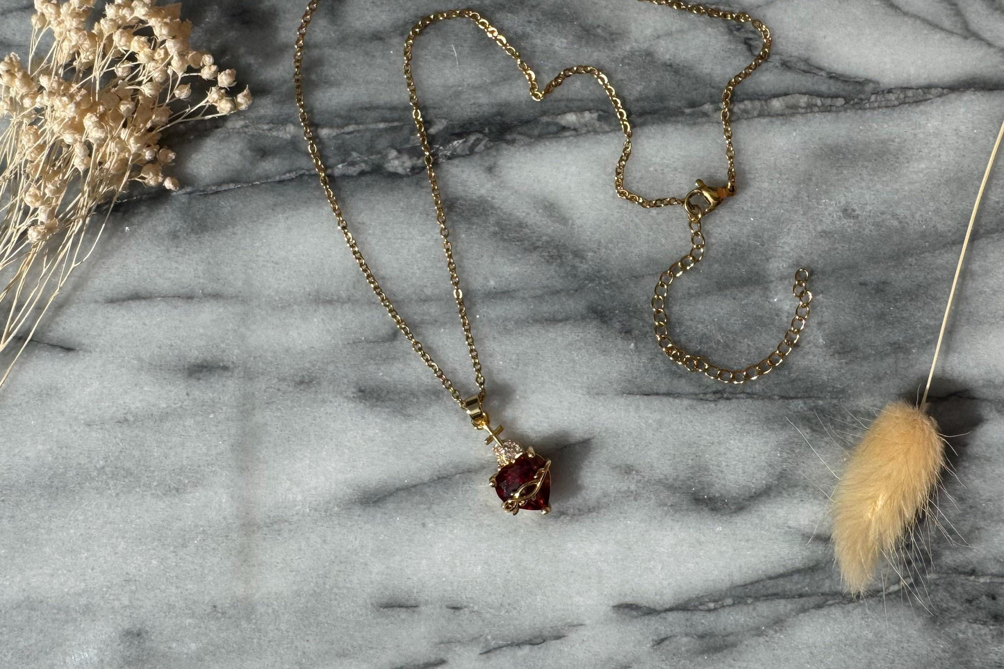 Ruby Red Sacred Heart Necklace in Gold