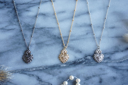 Sacred Heart Evil Eye 18k Gold / Silver / Black Metal Plated Necklace