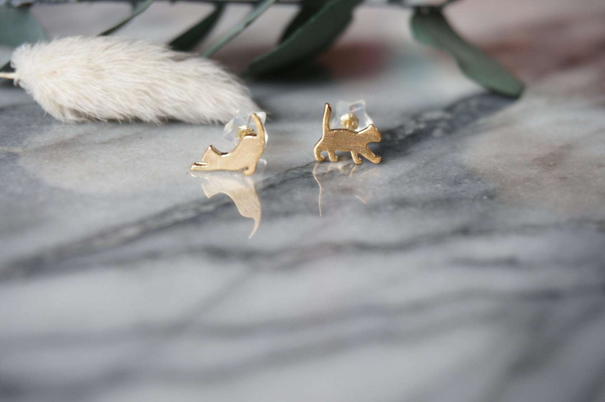 Cat Gold Stud Earrings