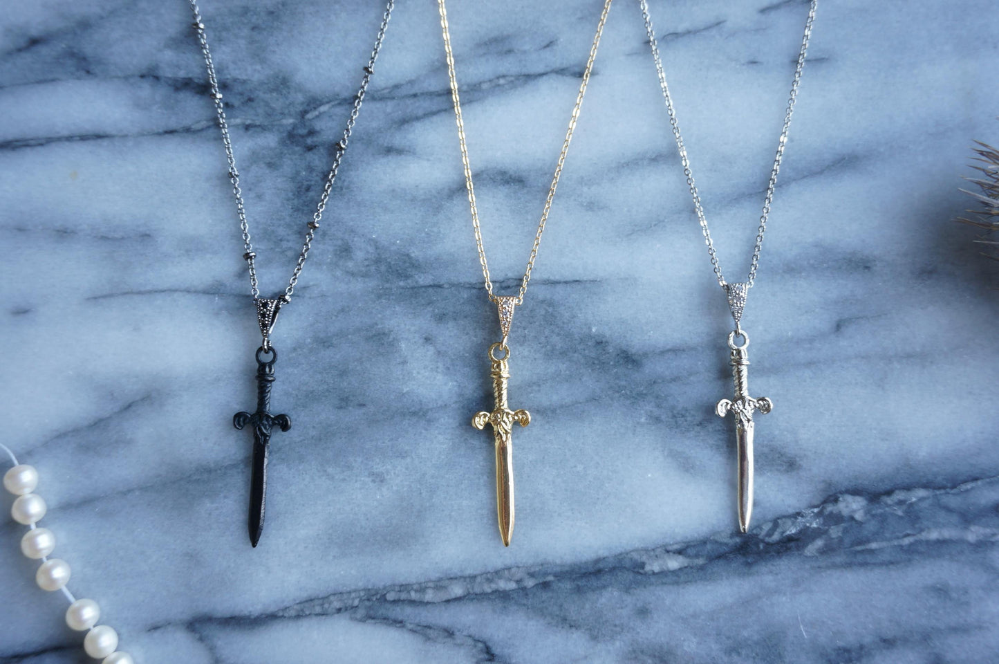 Gold/Silver / Black Antique Sword Necklace / Dagger Necklace