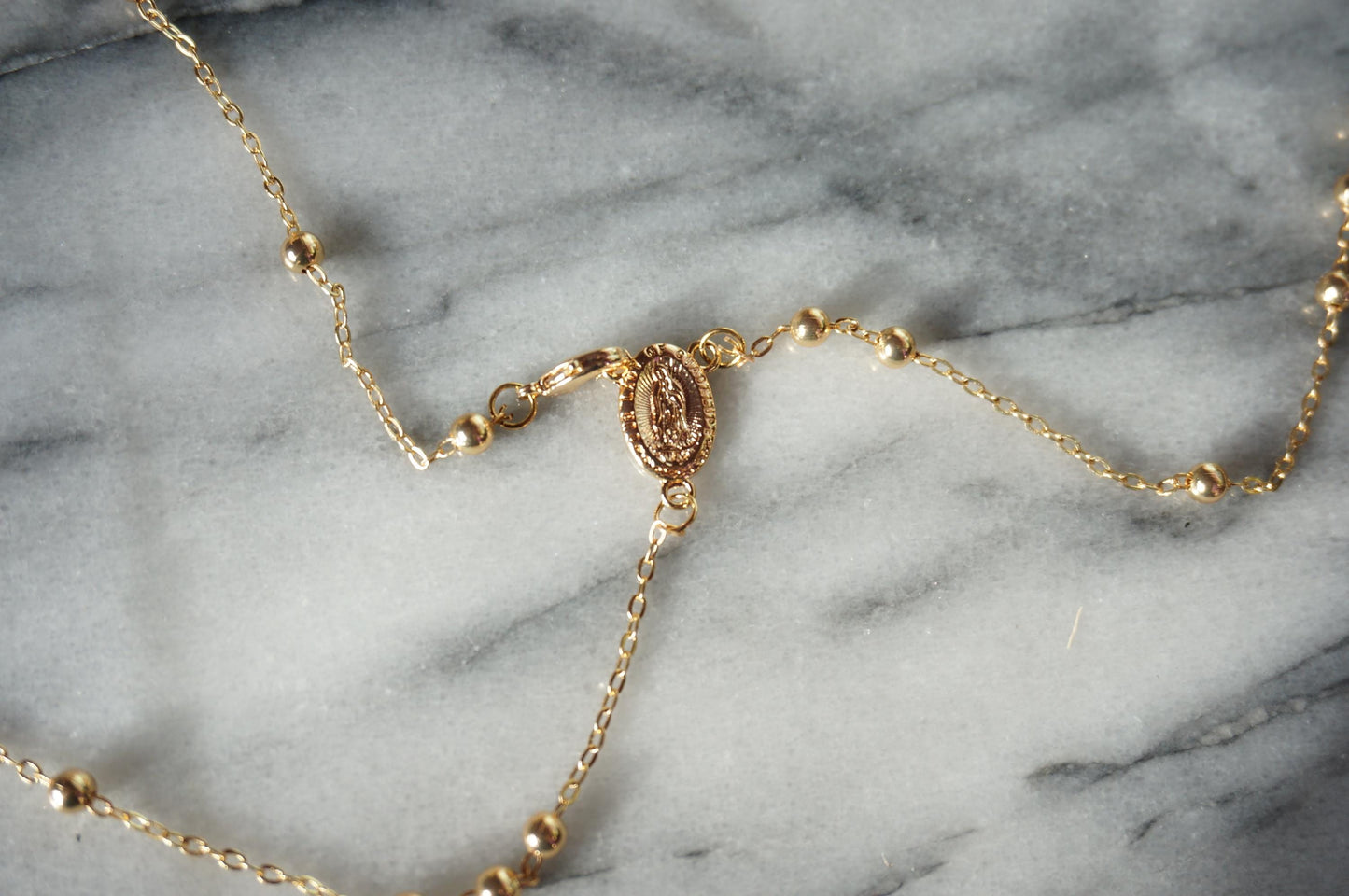 Snake Ankh Gold Rosary Style Necklace / Cross Necklace