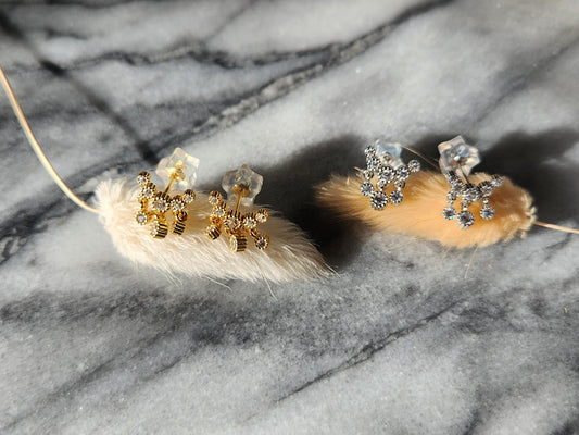 925 Sterling Silver Dainty Gold / Silver Gem Drop Studs