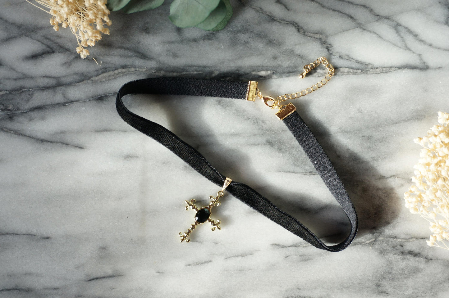 Edith Gold / Silver Black Velvet Choker