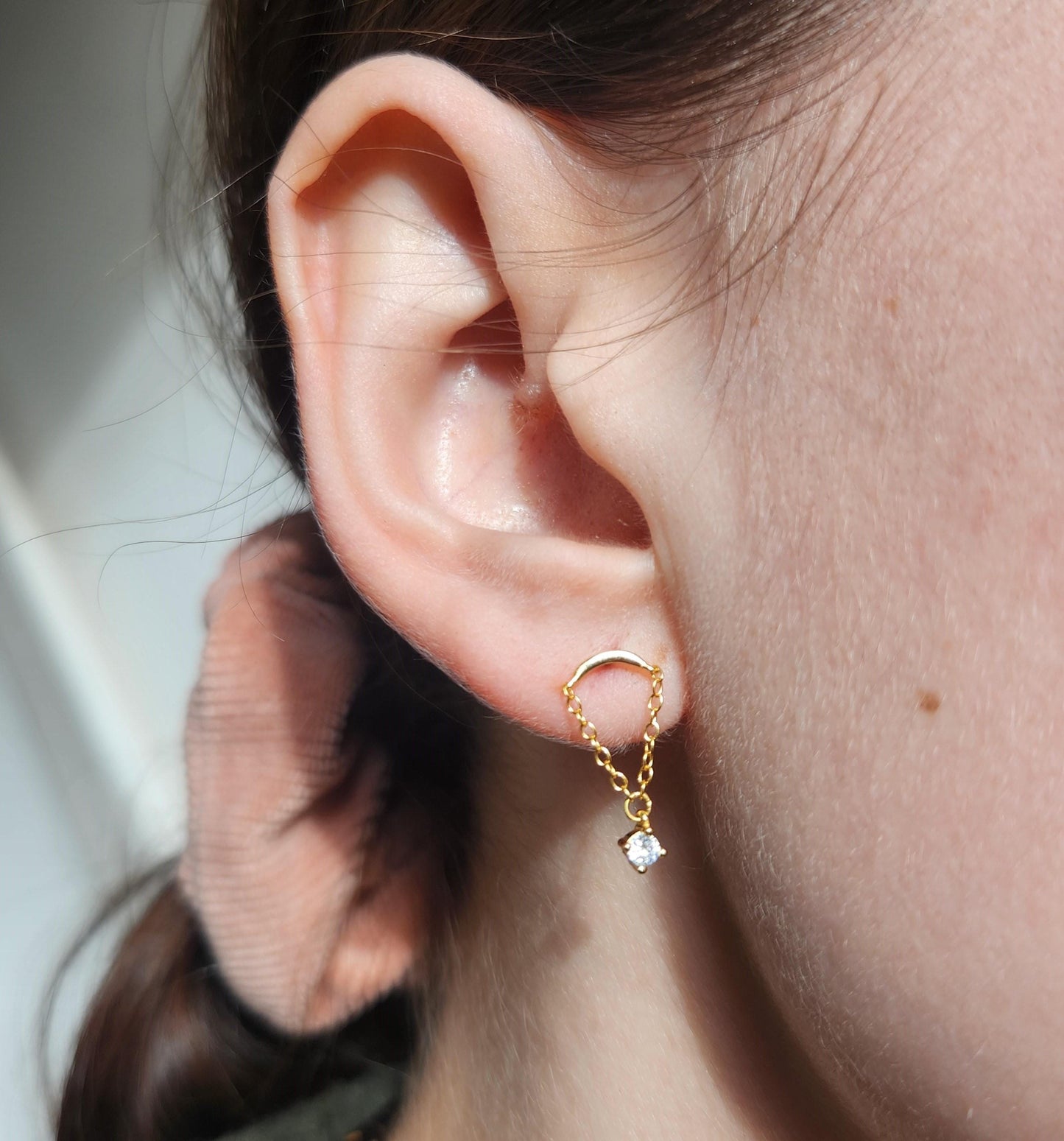 925 Sterling Silver gold / Silver Gem Dangle Flat Back Studs / Bar
