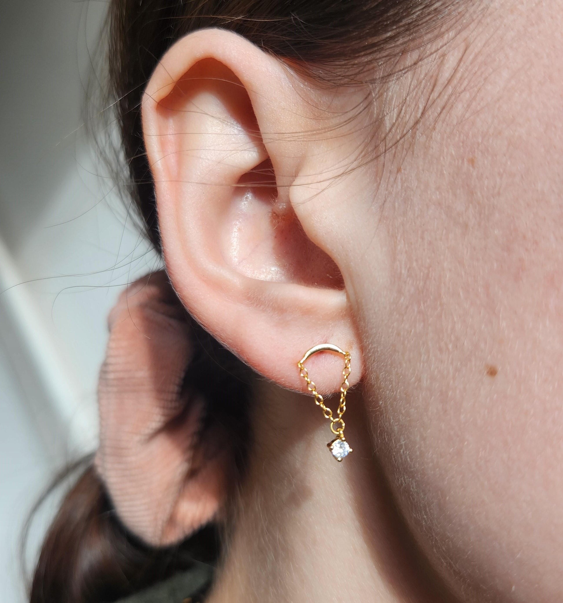 925 Sterling Silver gold / Silver Gem Dangle Flat Back Studs / Bar