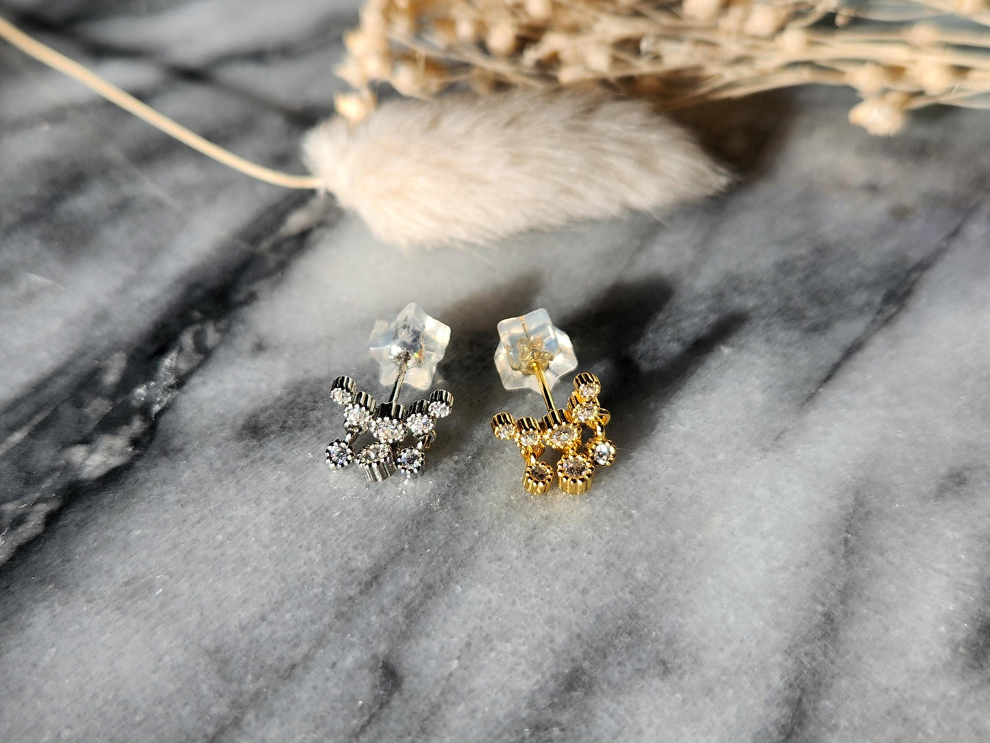 925 Sterling Silver Dainty Gold / Silver Gem Drop Studs
