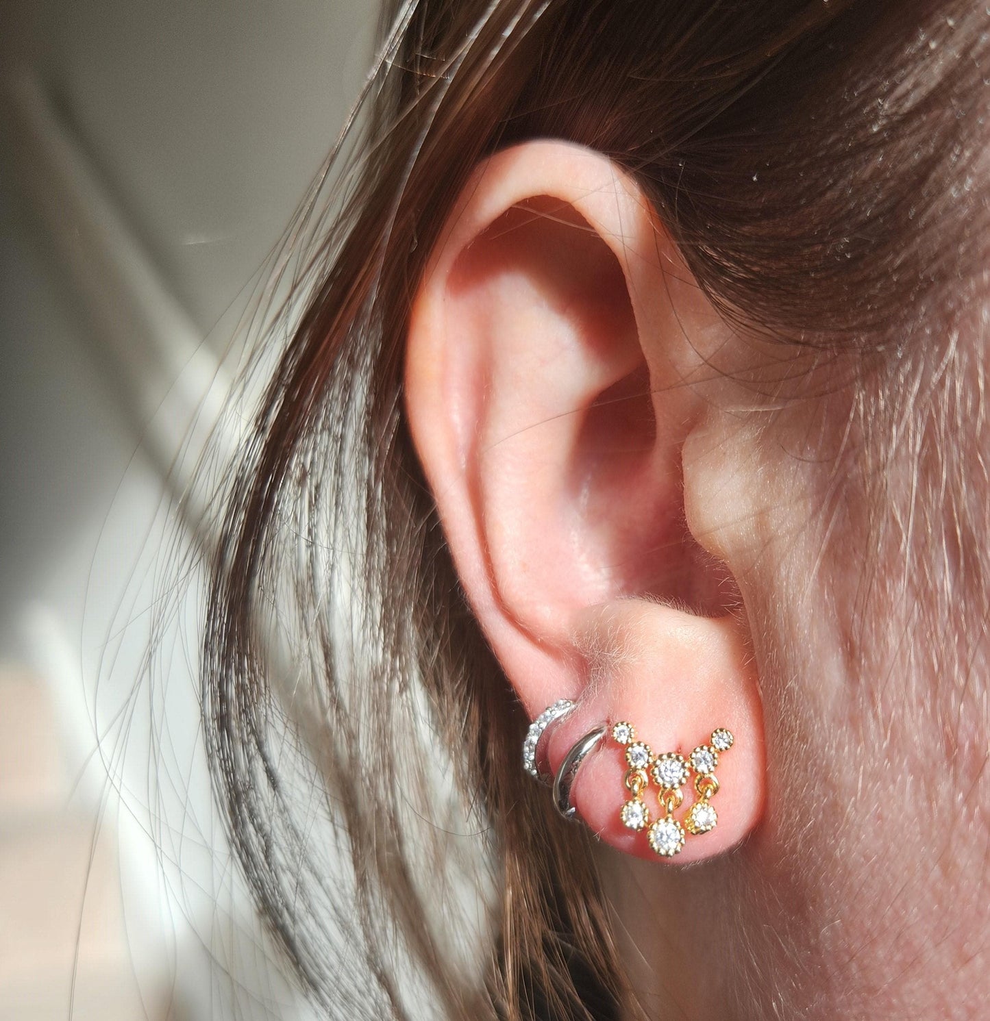 925 Sterling Silver Dainty Gold / Silver Gem Drop Studs