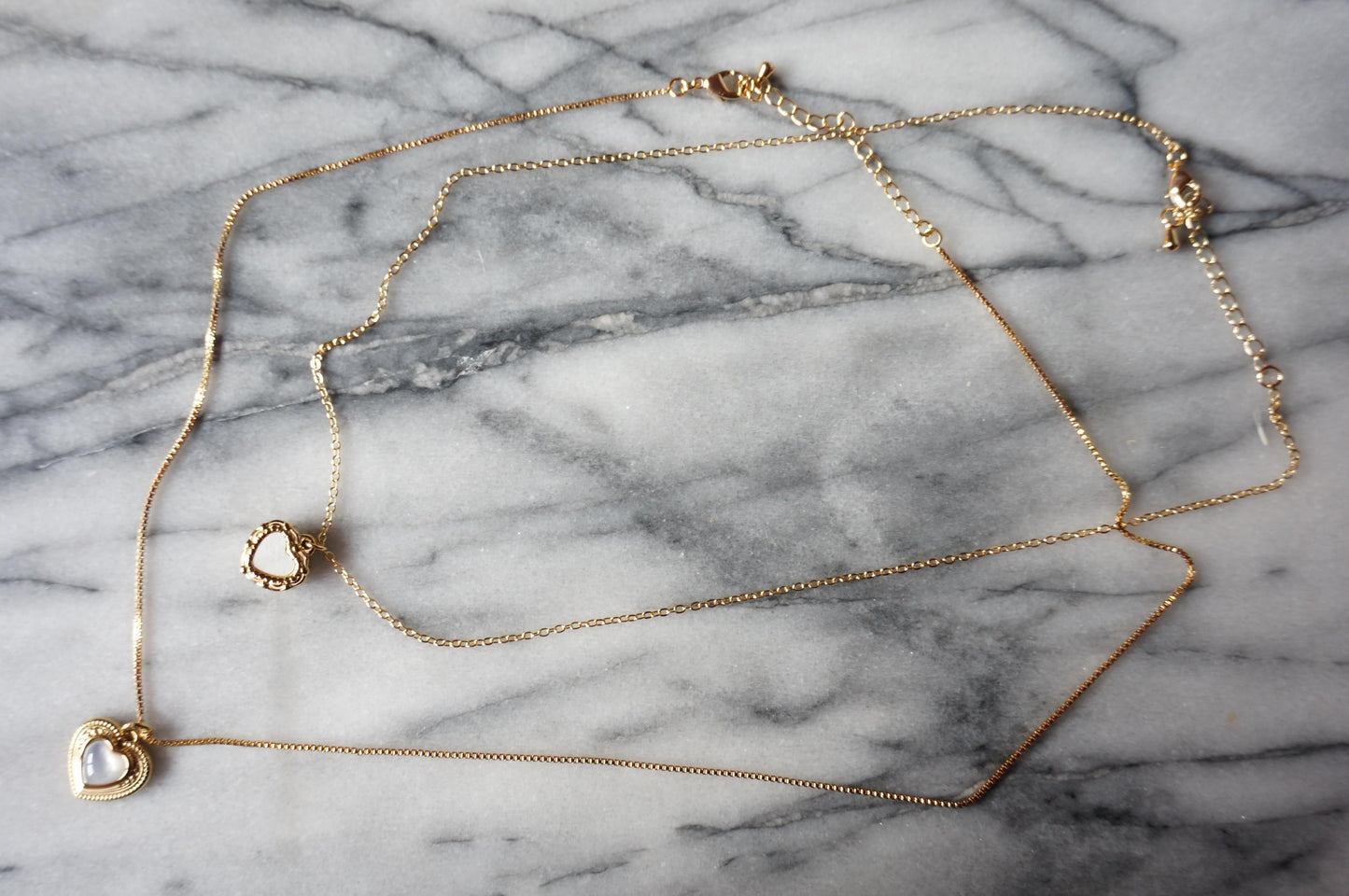 Antique Heart with Mother of Pearl Inlay Necklace Gold/Silver