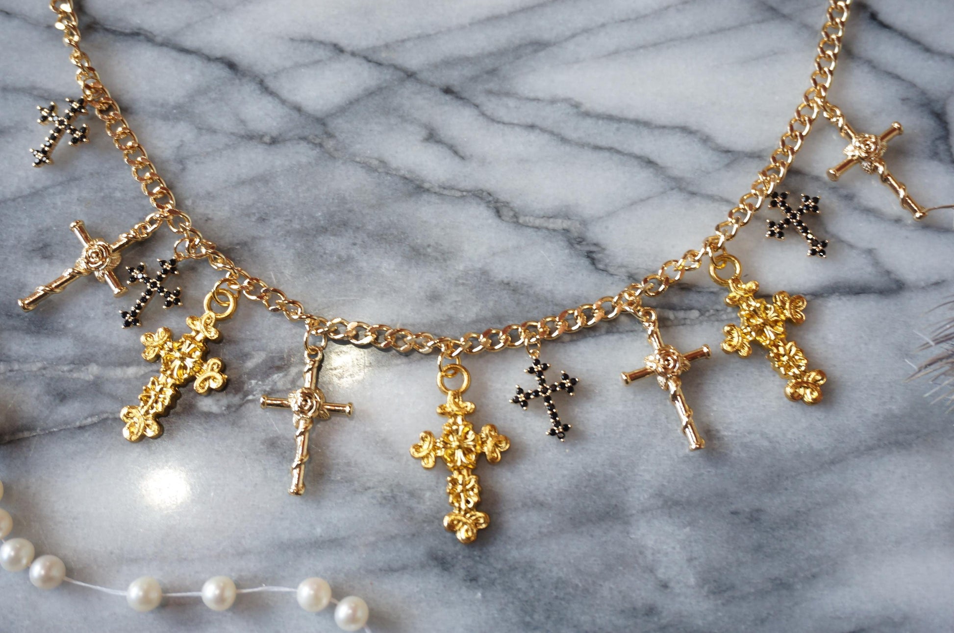 CRUZ Cross cluster gold necklace