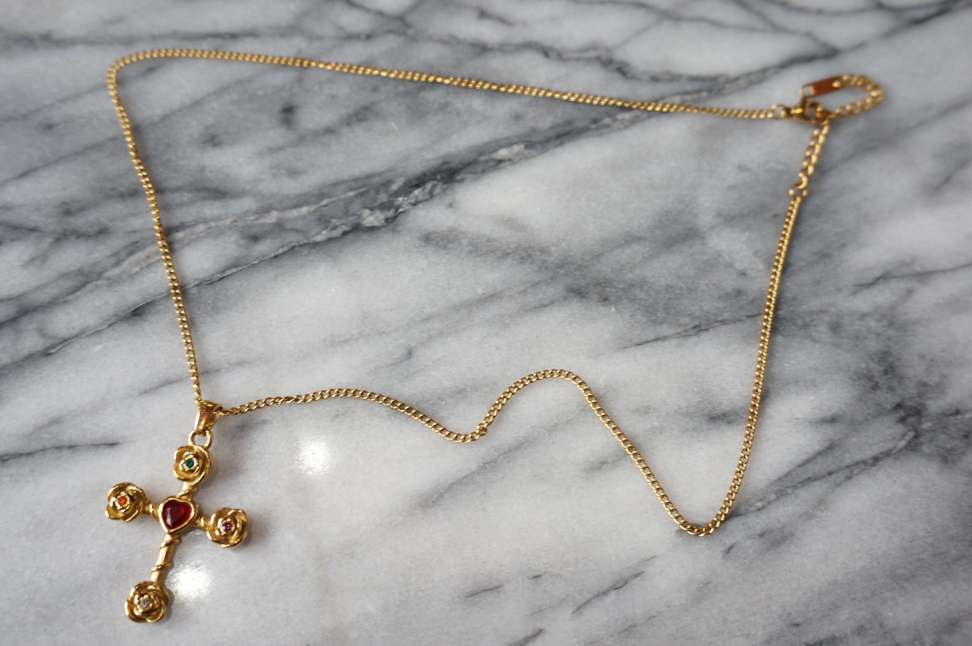 Heart Gem Cross necklace and earrings