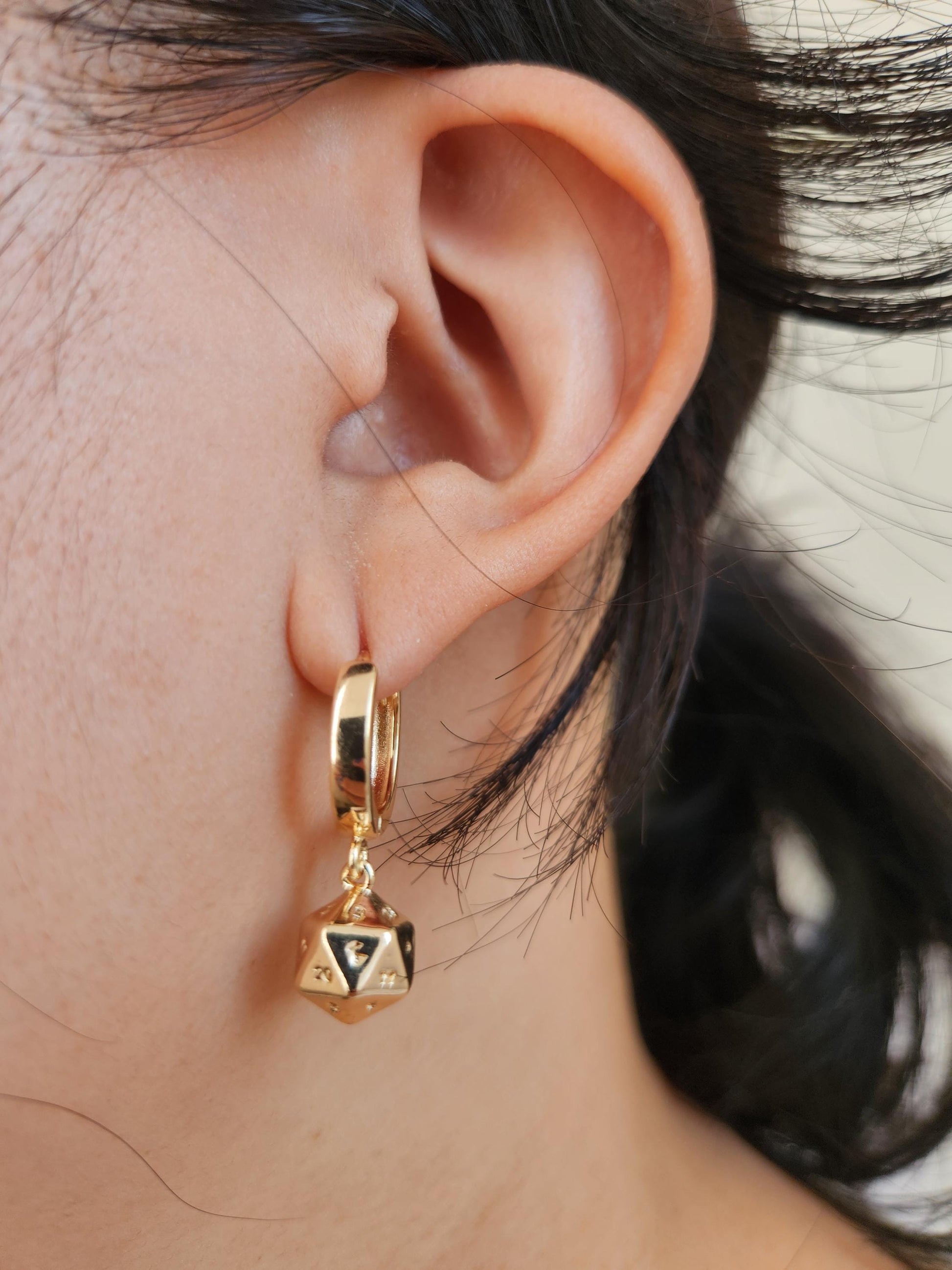 D20 dice huggies/ Dungeons and Dragons Hoop Earrings