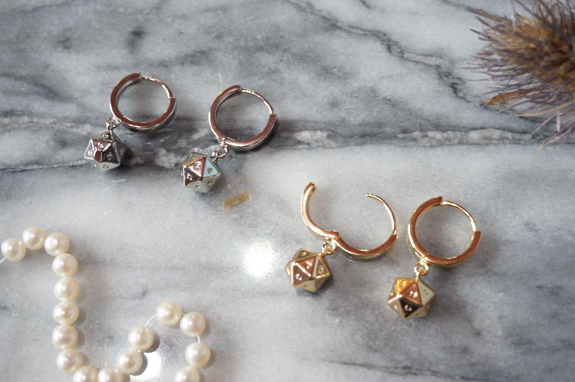 D20 dice huggies/ Dungeons and Dragons Hoop Earrings