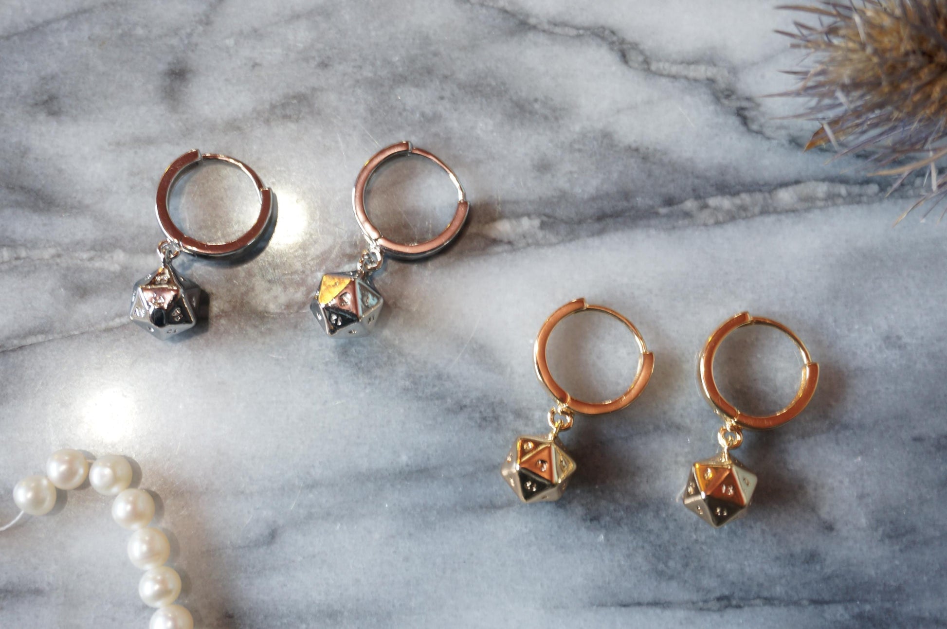 D20 dice huggies/ Dungeons and Dragons Hoop Earrings