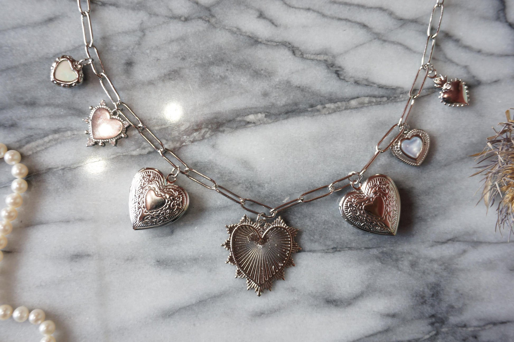 JULIET Gold/Silver Heart Cluster Necklace