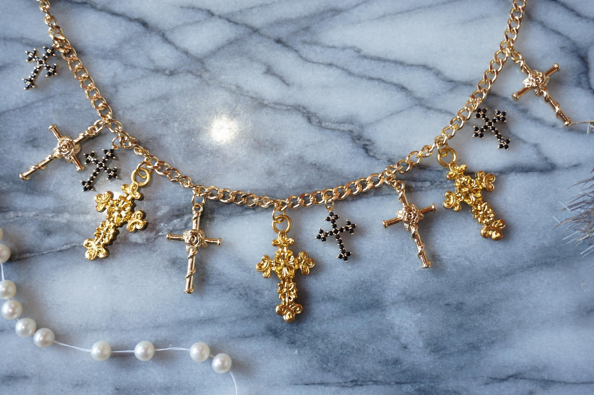 CRUZ Cross cluster gold necklace