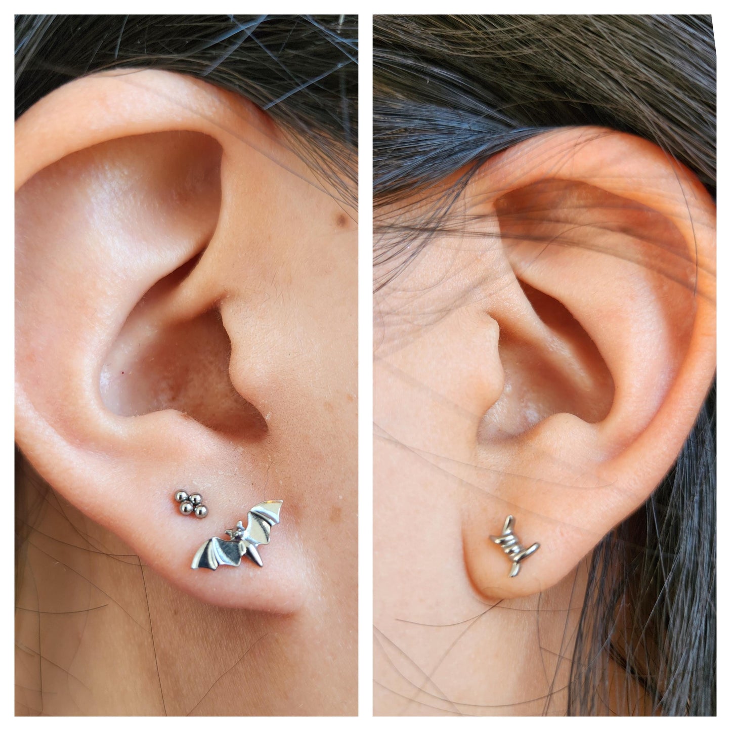 Flat Back Piercing / Screw on Stud / Bats / / Tragus / Conch/ Helix Piercing in Gold/ Silver