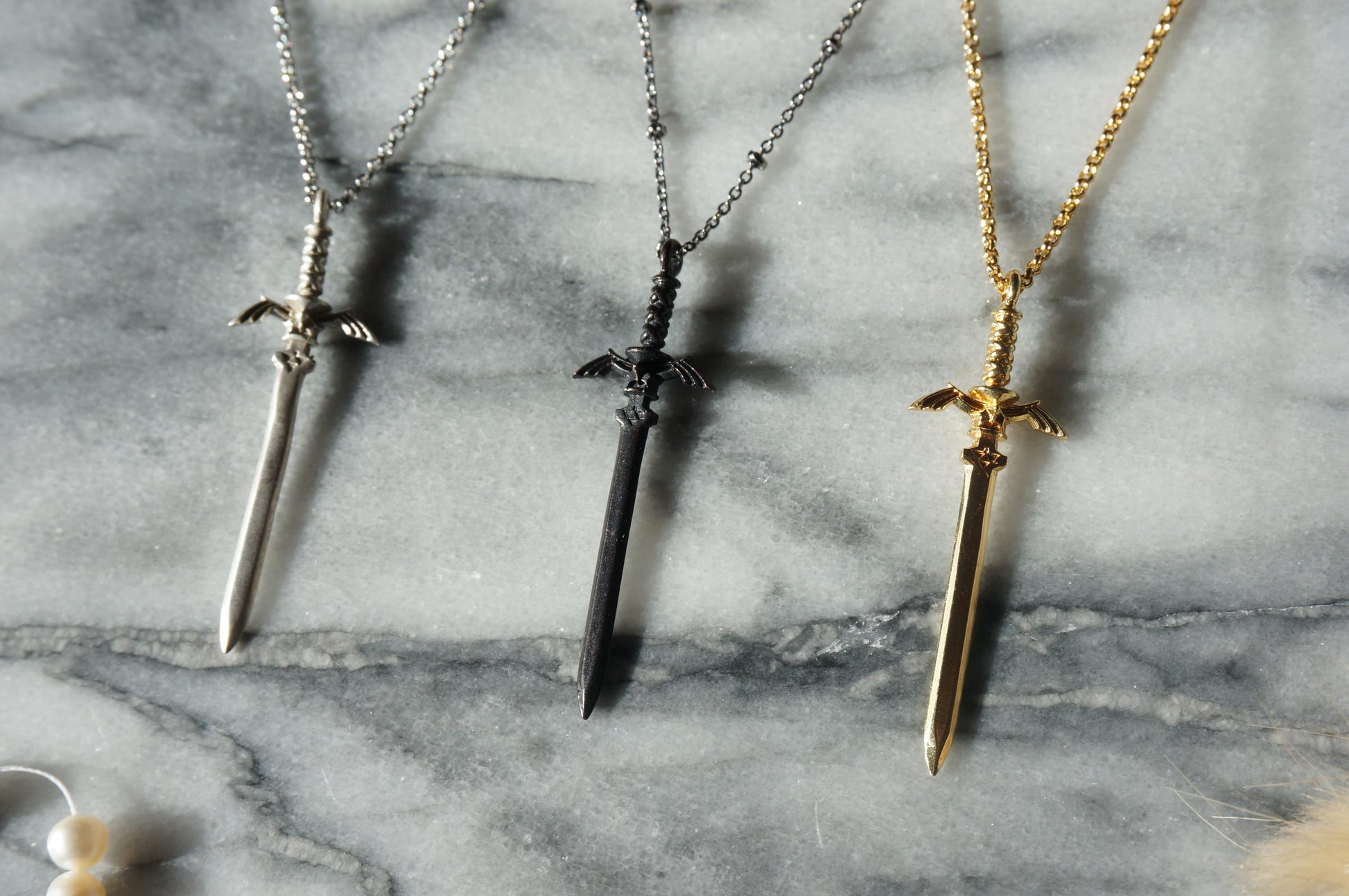 LEGEND Gold / Silver / Black Antique Sword Necklace / Zelda Master Sword Necklace