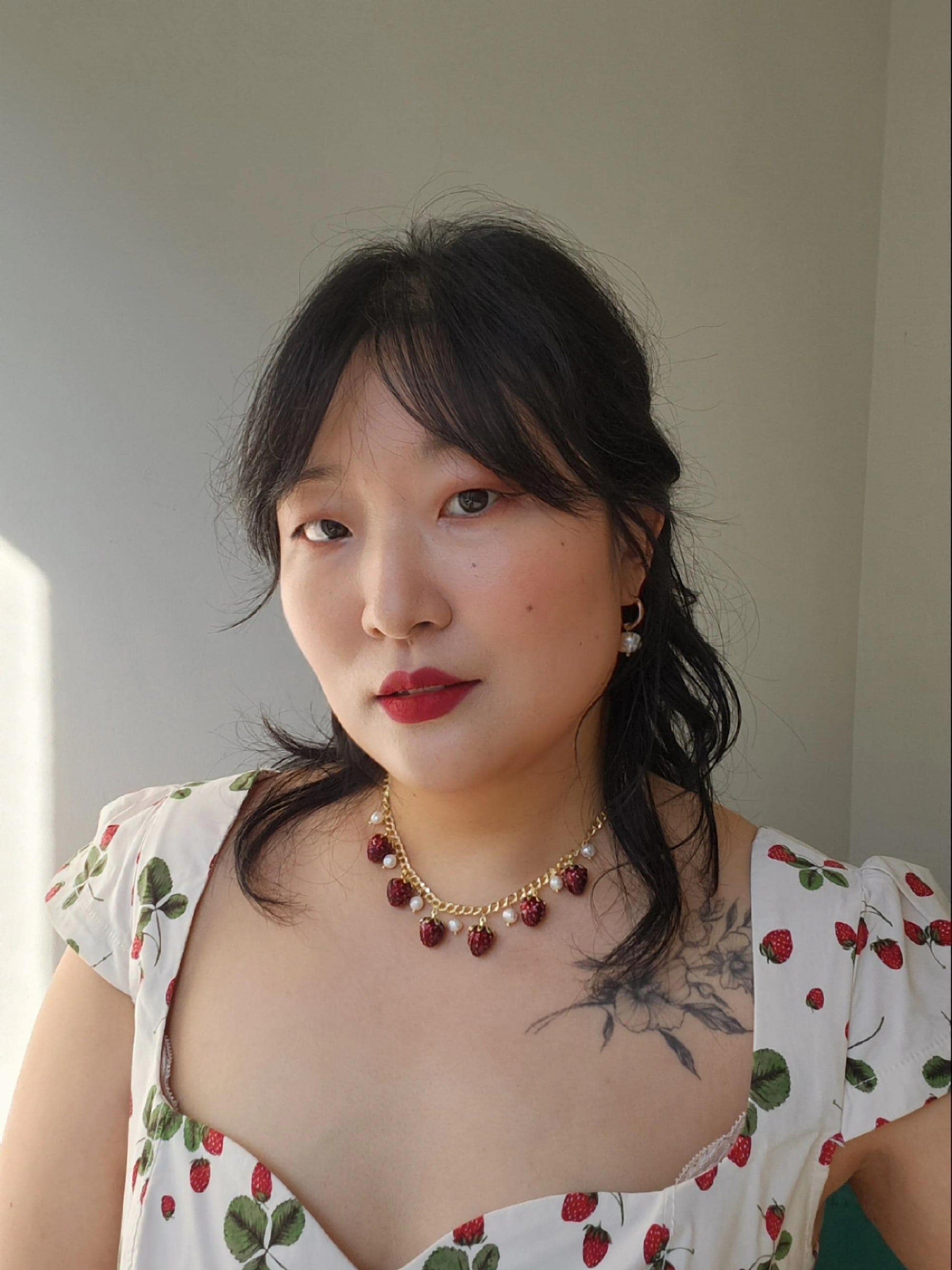 Strawberry Field Pearl cluster necklace, strawberries and pearl gold necklace