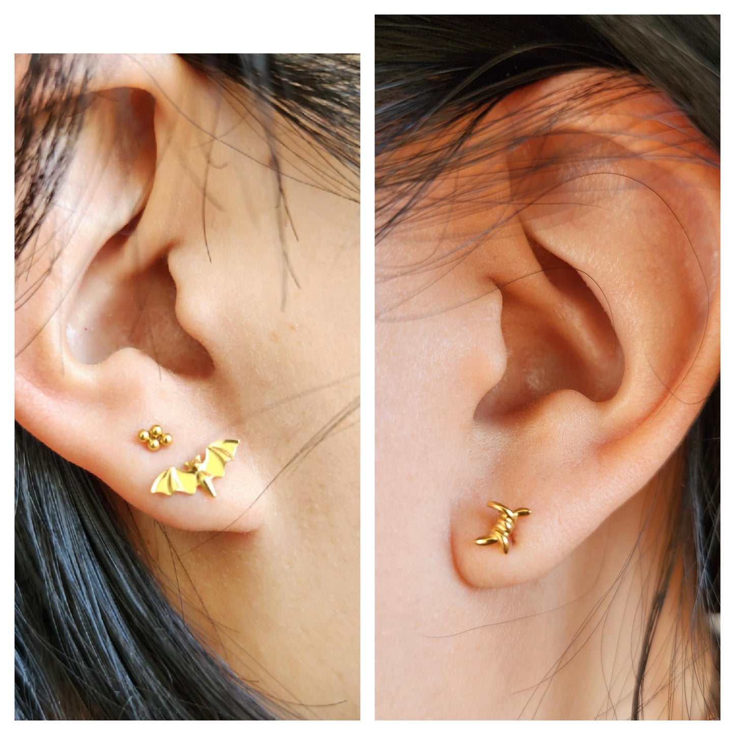 Flat Back Piercing / Screw on Stud / Bats / / Tragus / Conch/ Helix Piercing in Gold/ Silver
