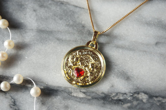 Il Bat Pour Toi, 18k Gold Plated Vintage French Medal Necklace / My Heart Beats For You Medal