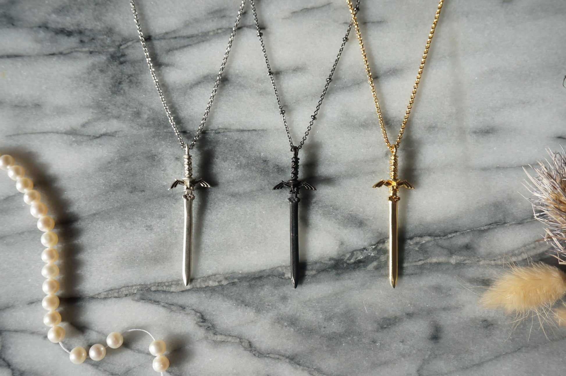 LEGEND Gold / Silver / Black Antique Sword Necklace / Zelda Master Sword Necklace