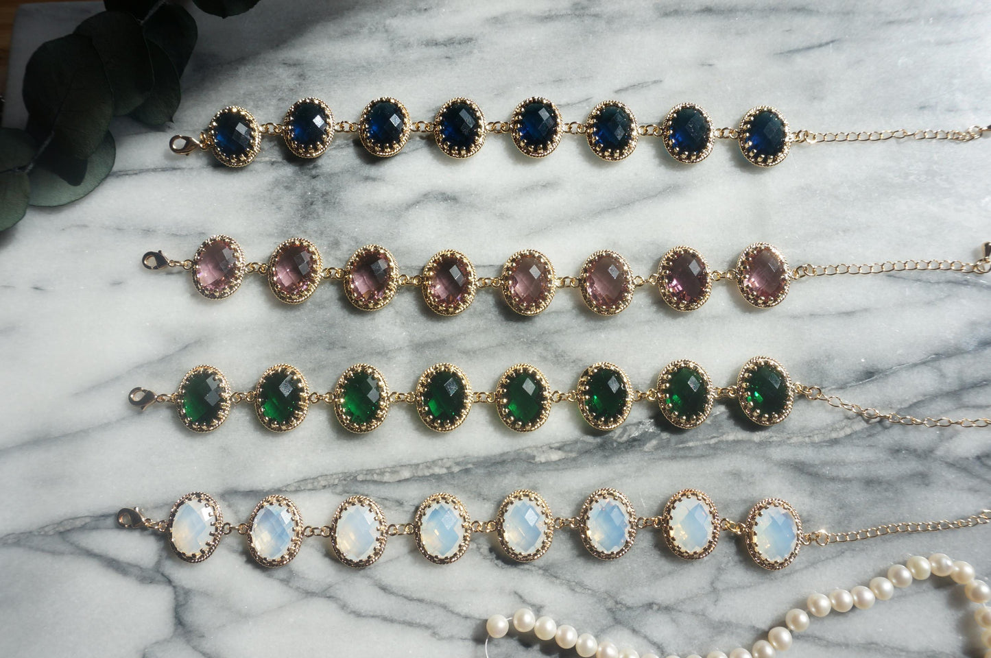 Pink/White/Green/Blue crystal Gold/Silver bracelets