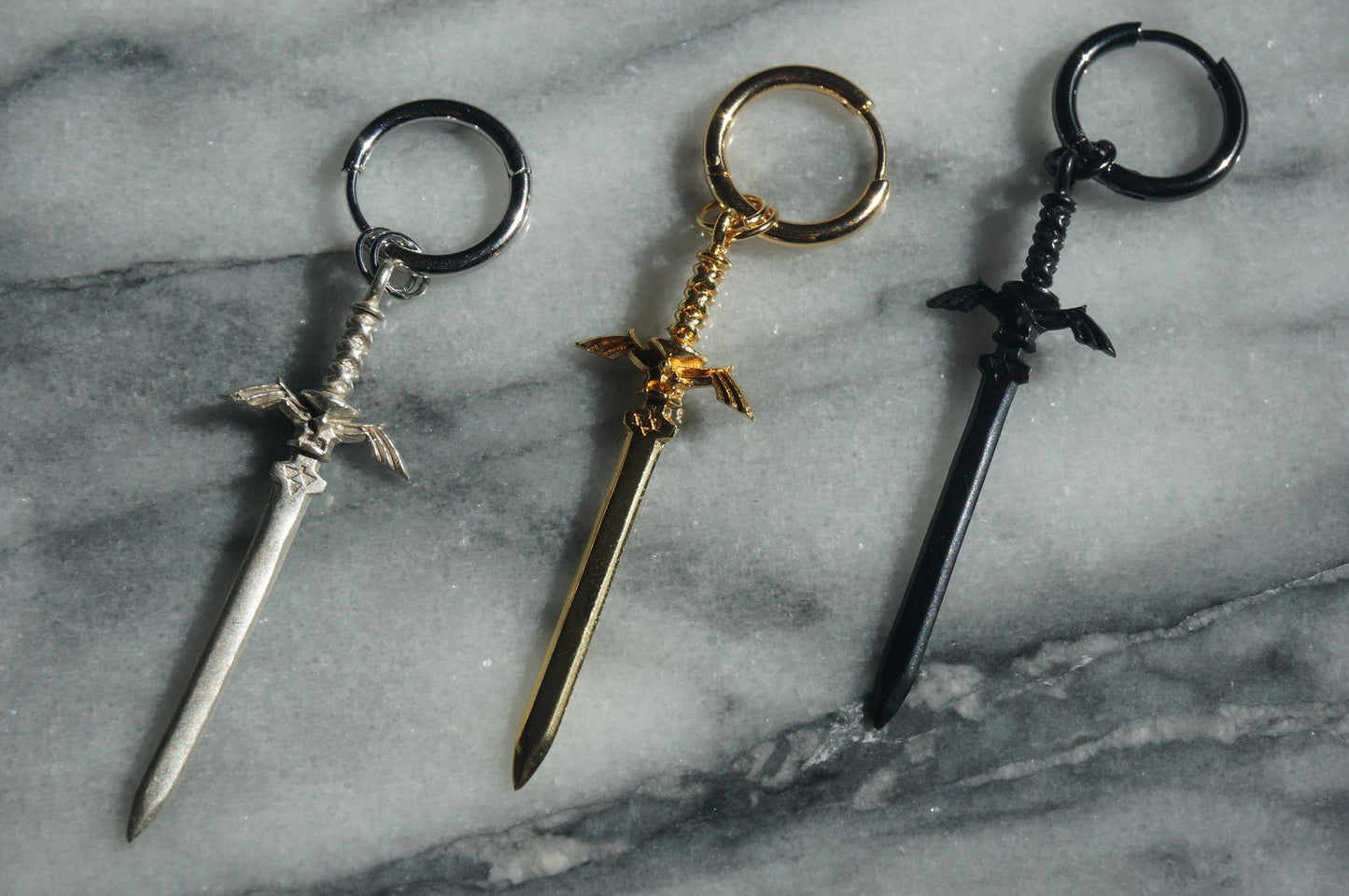 LEGEND Gold Silver Sword Huggie Hoop Earring SINGLE / Zelda Master Sword Earring