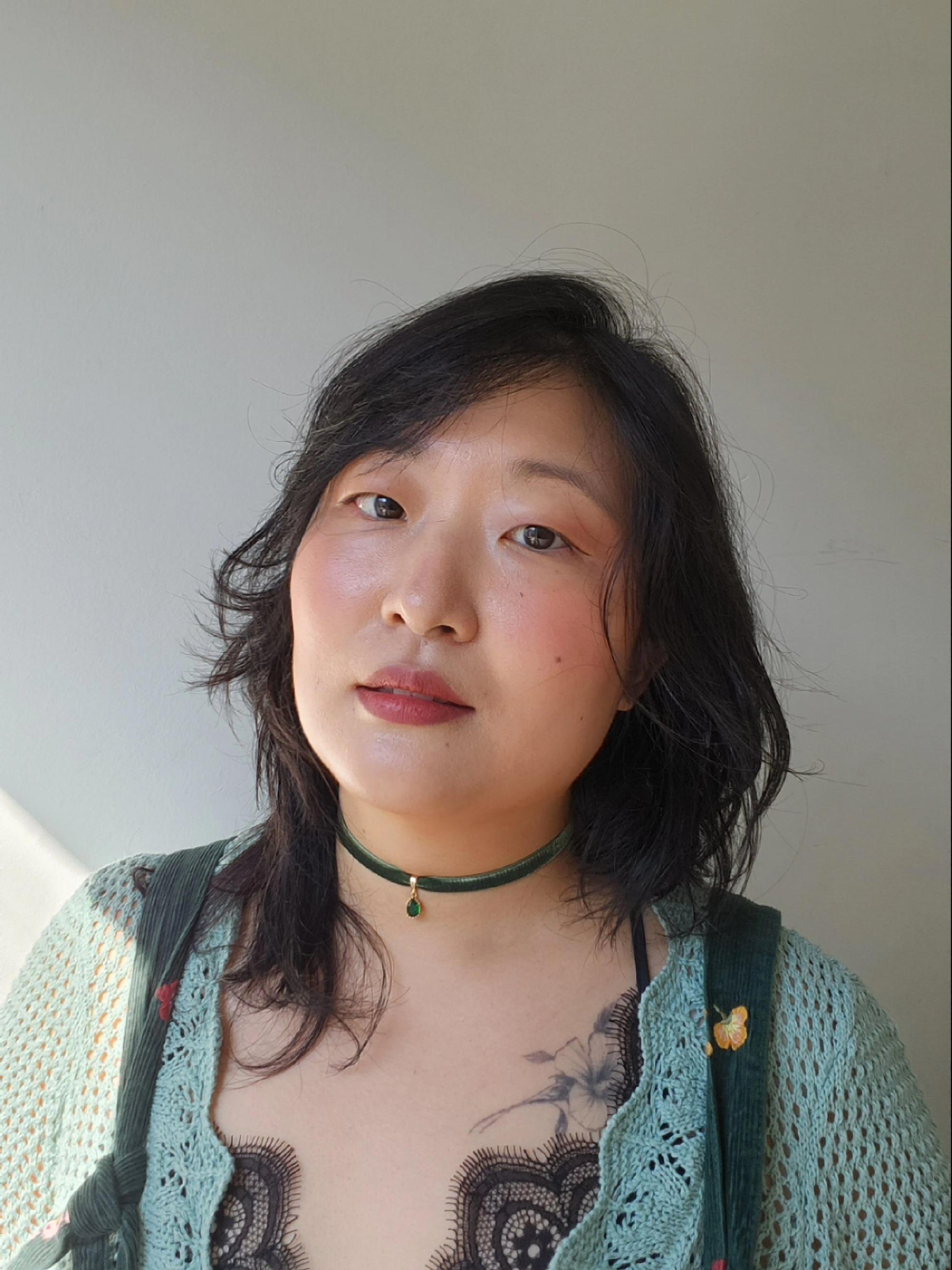 IVY Green Teardrop and Burgundy/Black Stretch Velvet Choker