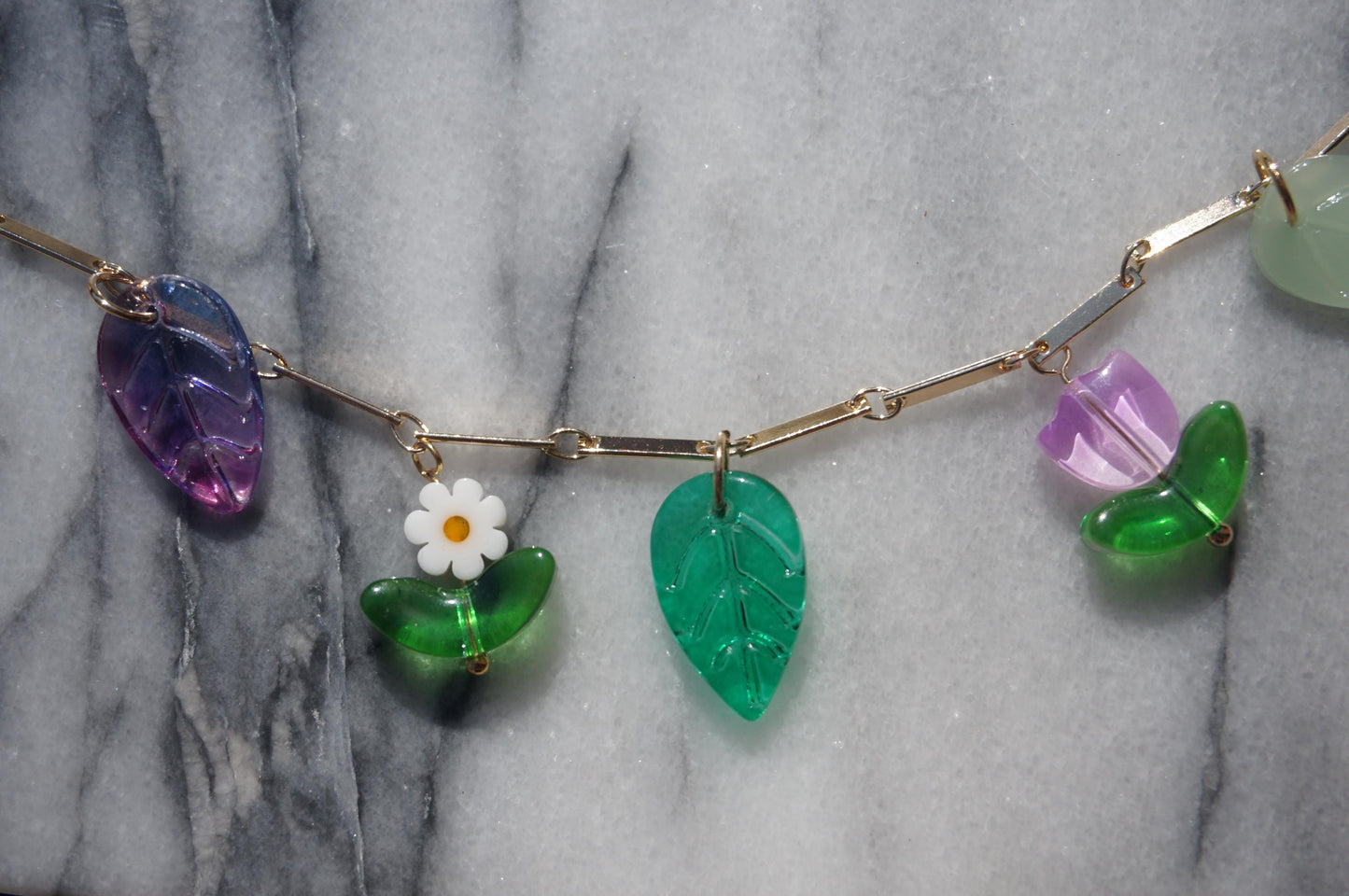 FLORA flowers and leaves cluster necklace Gold/Silver / Fairycore necklace / faerie necklace