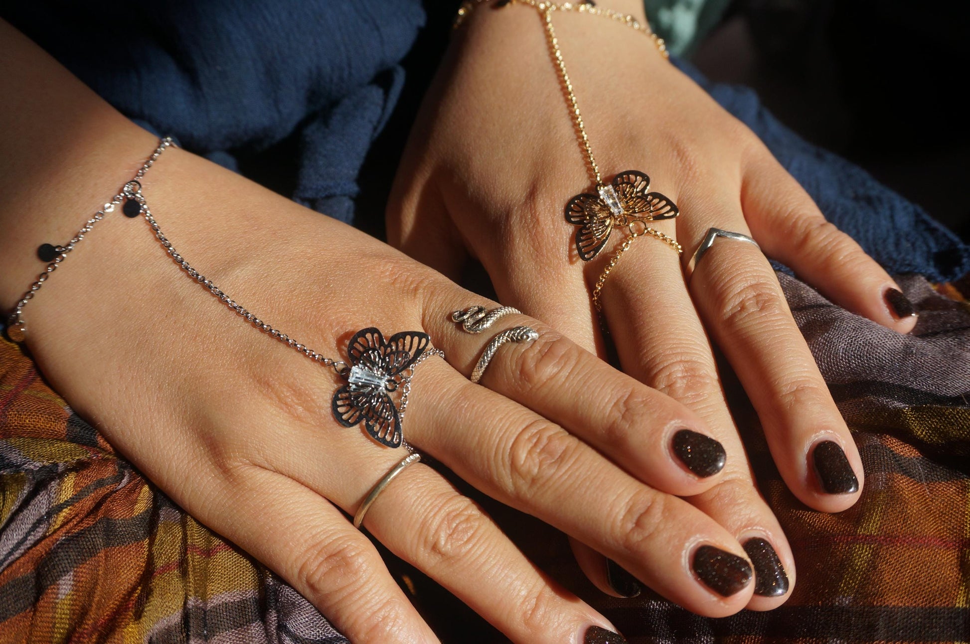 Butterfly gold/silver hand chains / fairy festival hand chain / Fairycore hand chain