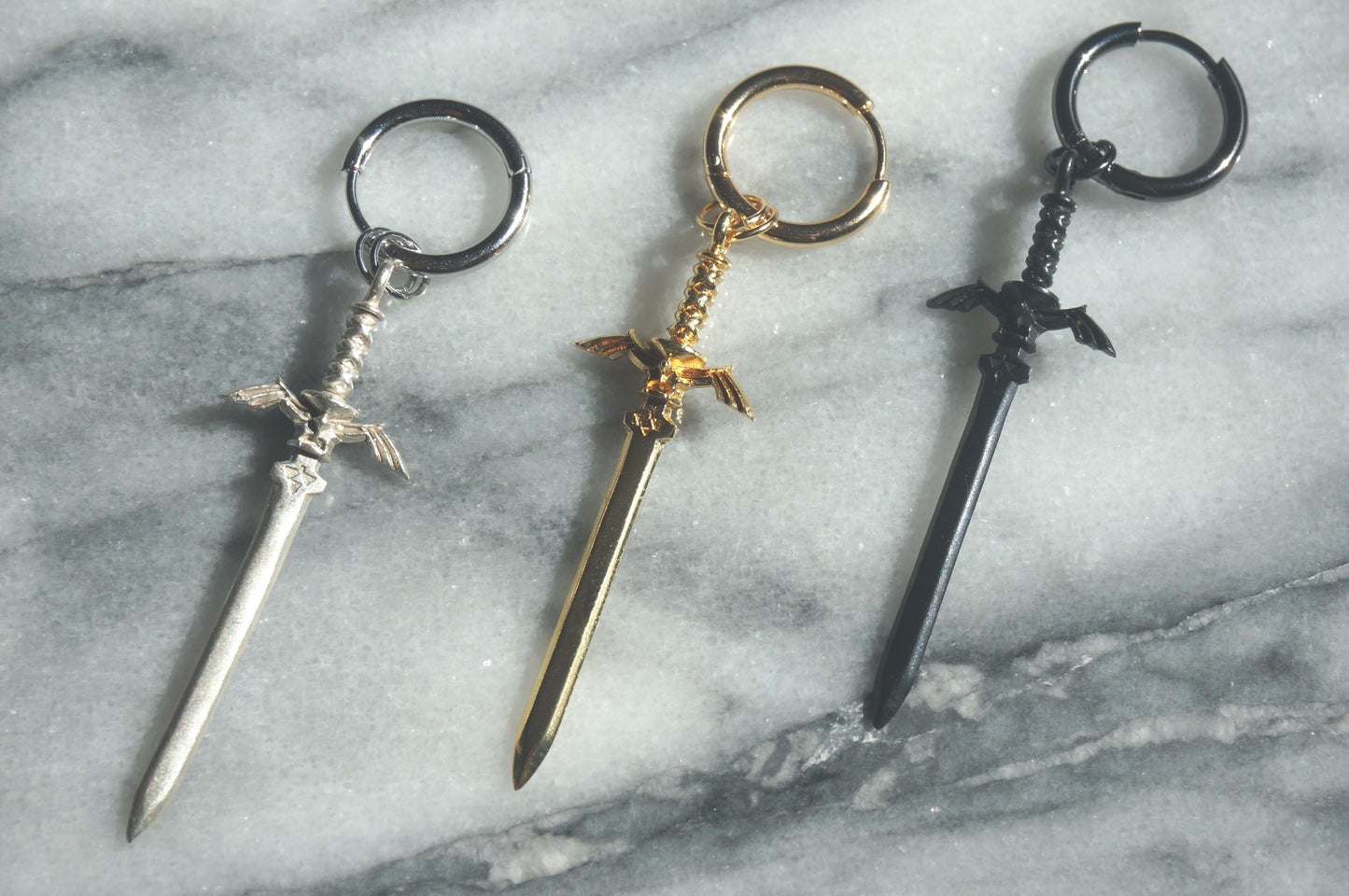 LEGEND Gold / Silver / Gunmetal Sword Huggie Hoop Earring SINGLE / Zelda Master Sword Earring