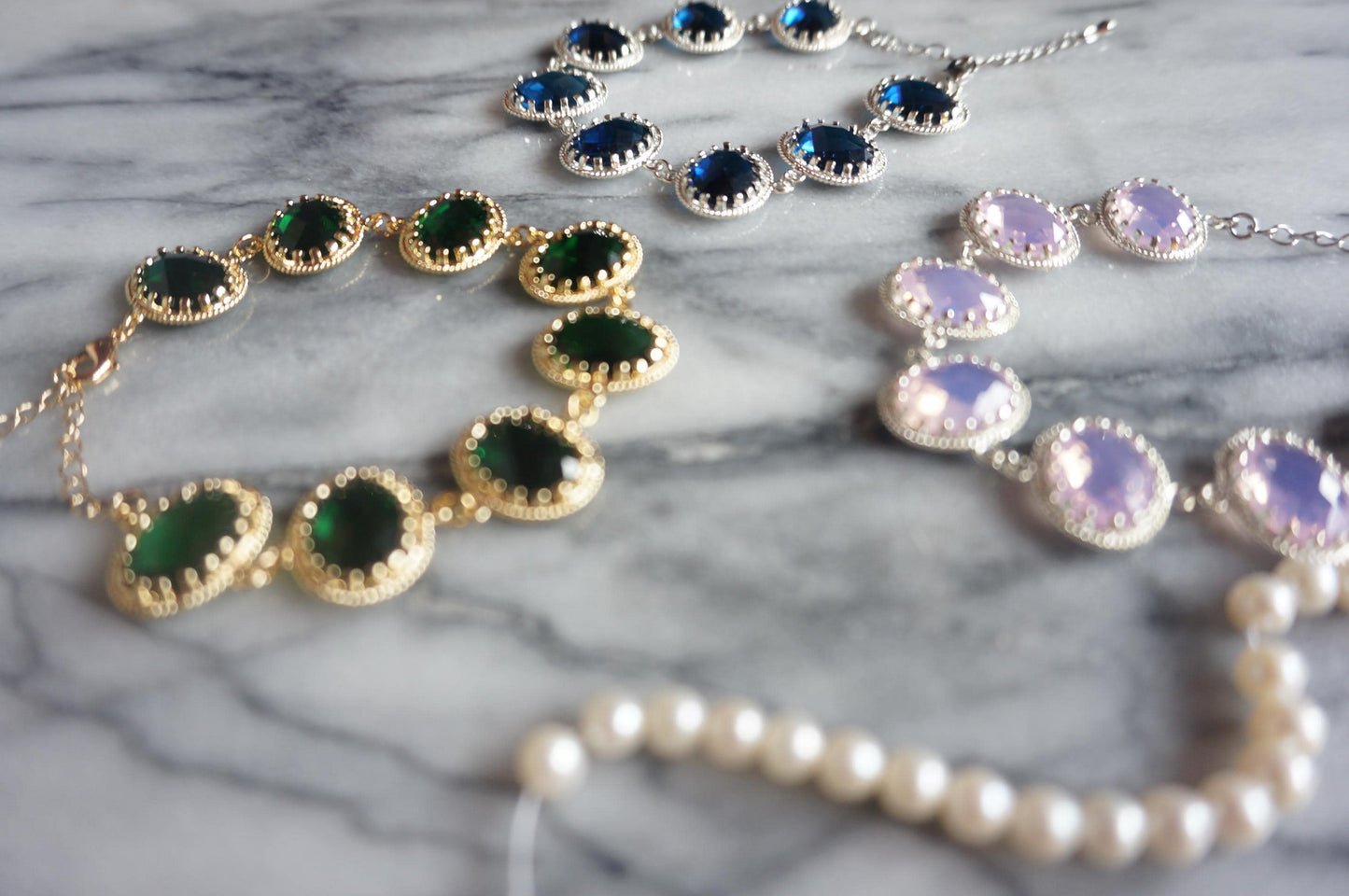 Pink/White/Green/Blue crystal Gold/Silver bracelets