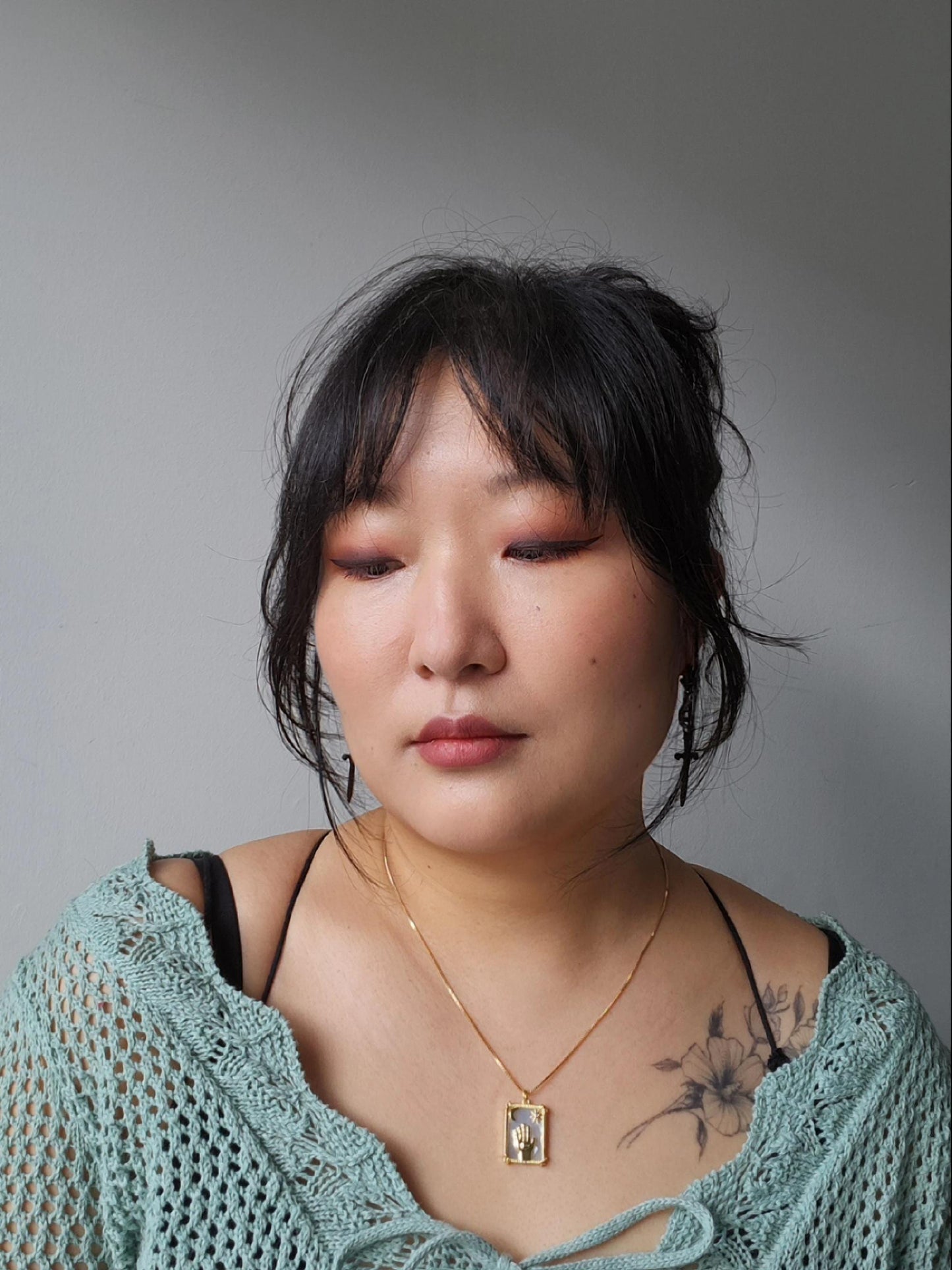Gold Tarot card mother of pearl necklaces / Three of swords/ The Snake/ The fortune