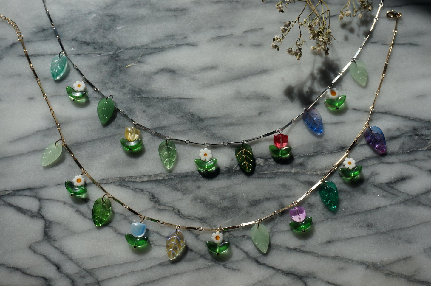 FLORA flowers and leaves cluster necklace Gold/Silver / Fairycore necklace / faerie necklace