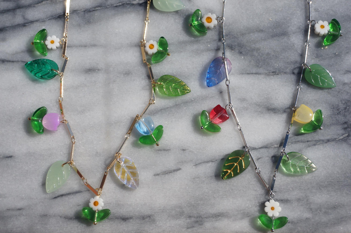 FLORA flowers and leaves cluster necklace Gold/Silver / Fairycore necklace / faerie necklace