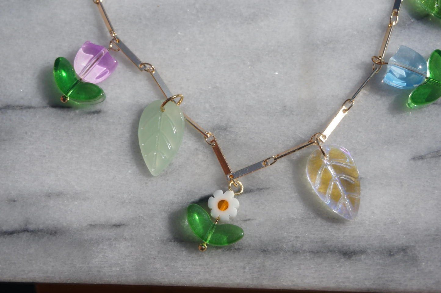 FLORA flowers and leaves cluster necklace Gold/Silver / Fairycore necklace / faerie necklace