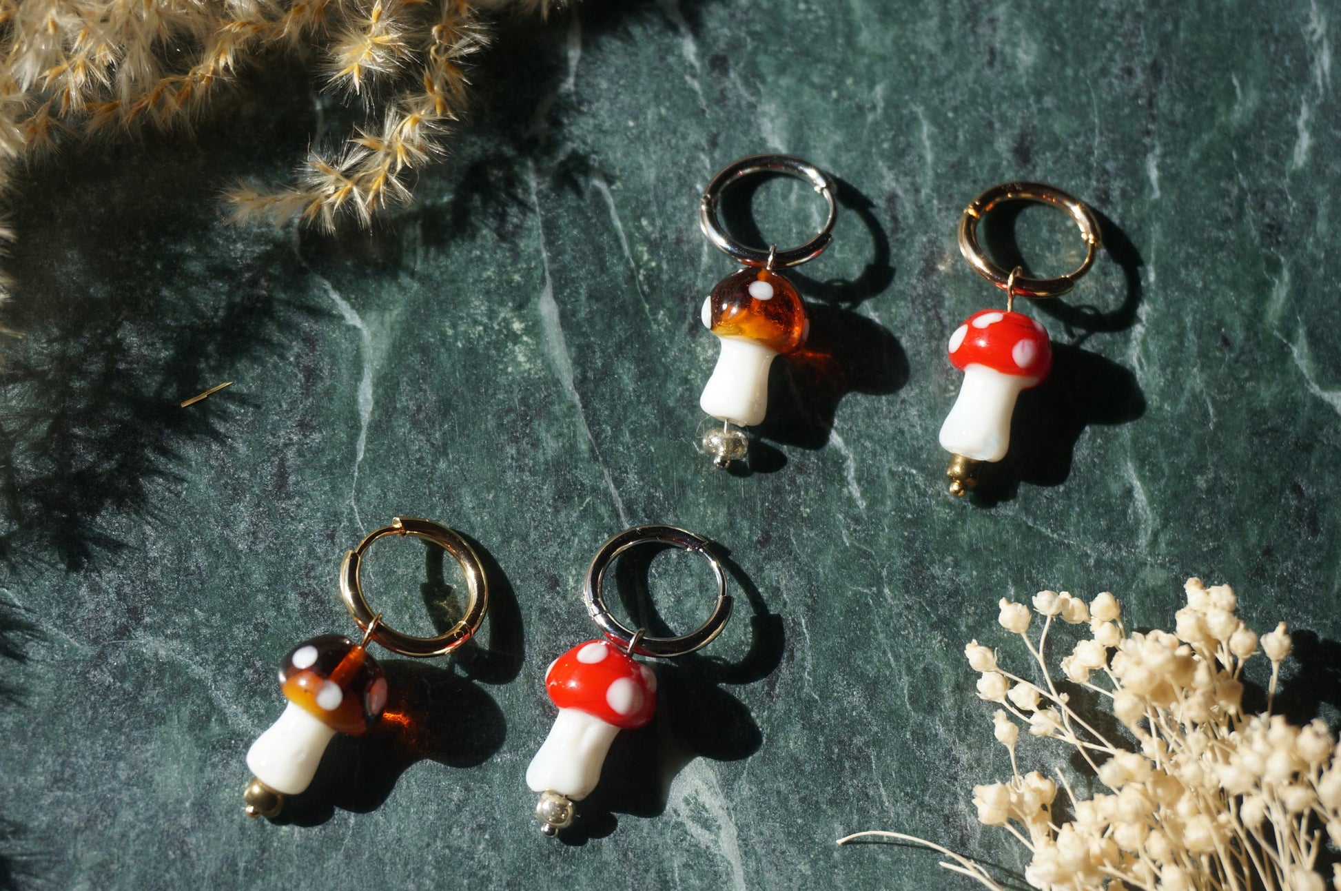 Brown/Red Mushroom Hoop Earrings / Fairycore Mushroom huggie earrings / faerie Earrings / Gold Silver Mushroom Festival Earrings