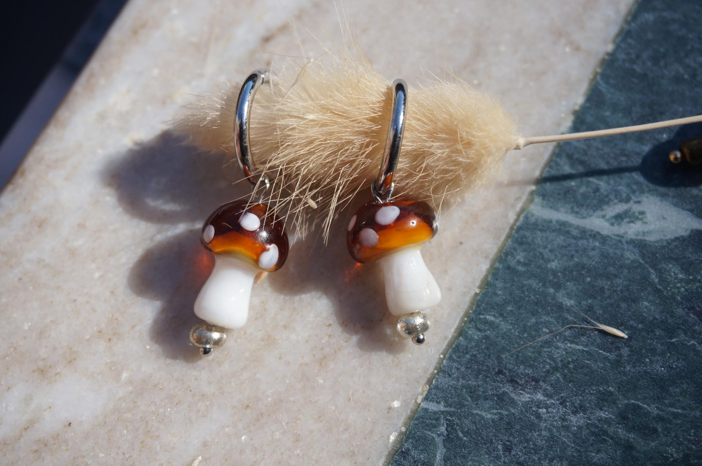 Brown/Red Mushroom Hoop Earrings / Fairycore Mushroom huggie earrings / faerie Earrings / Gold Silver Mushroom Festival Earrings