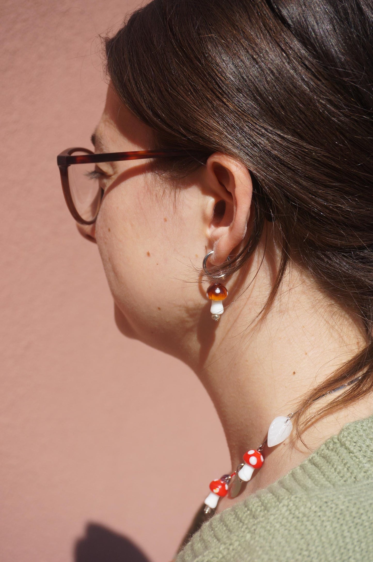 Brown/Red Mushroom Hoop Earrings / Fairycore Mushroom huggie earrings / faerie Earrings / Gold Silver Mushroom Festival Earrings