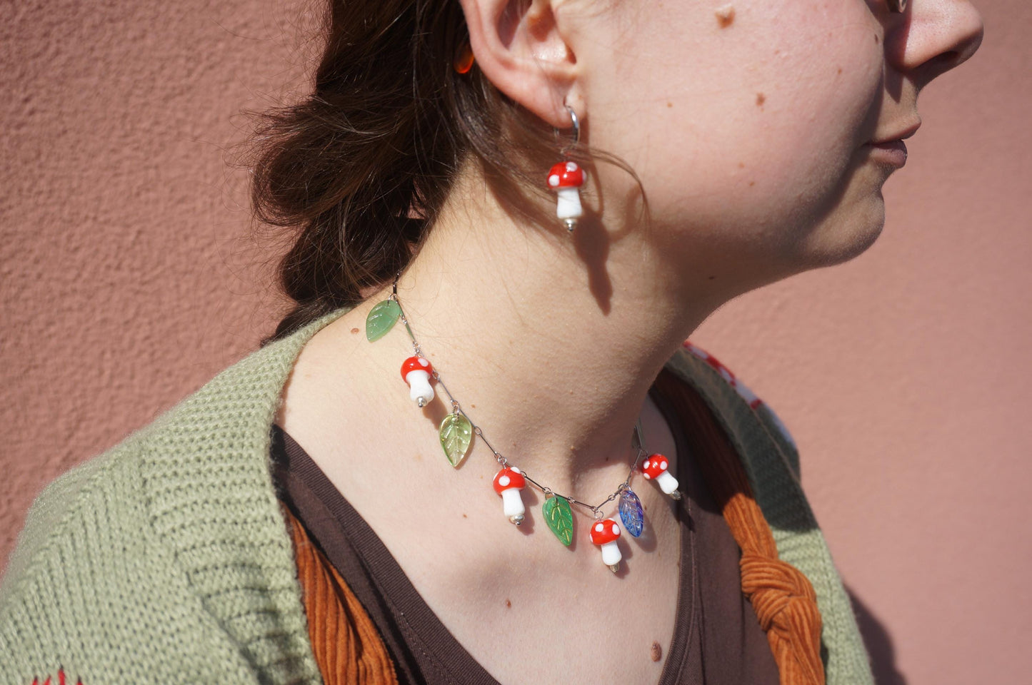 Brown/Red Mushroom Hoop Earrings / Fairycore Mushroom huggie earrings / faerie Earrings / Gold Silver Mushroom Festival Earrings