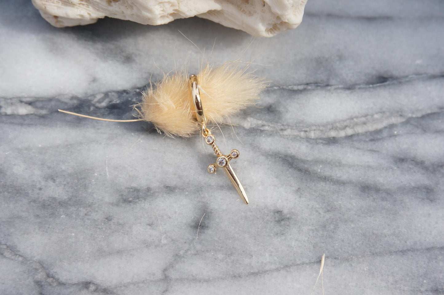 Dainty Dagger Huggies Gold/Silver / Tiny Sword Hoop Earrings
