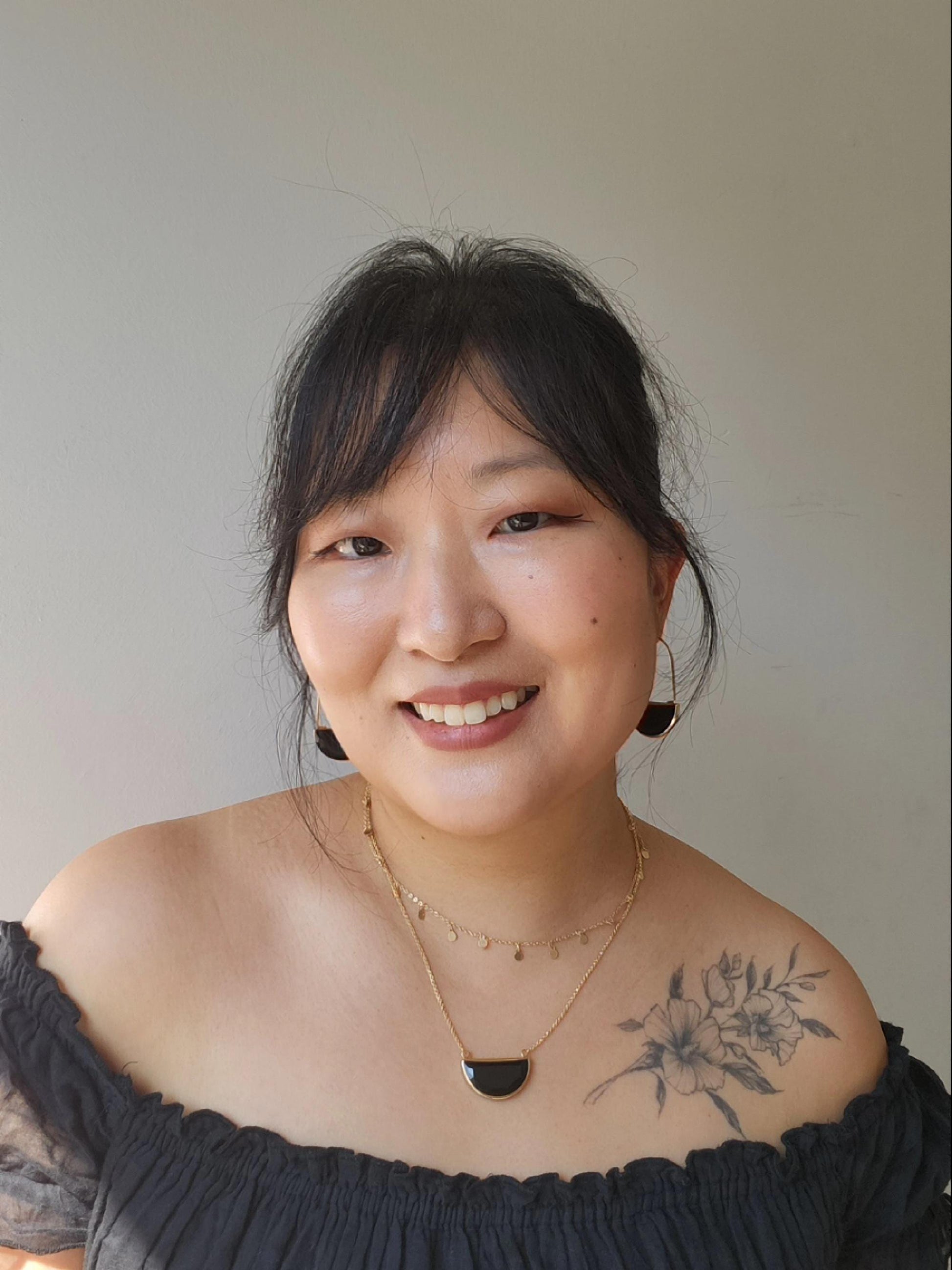 Glass Half Moon Necklace / Black Brown / Geometric Gold Necklace