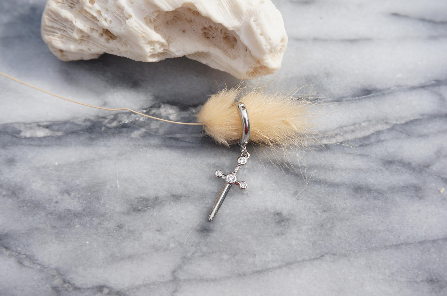 Dainty Dagger Huggies Gold/Silver / Tiny Sword Hoop Earrings