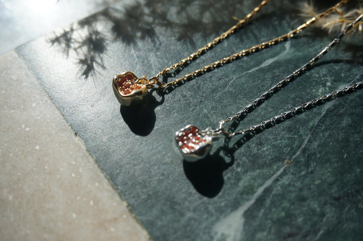 PERSEPHONE Pomegranate/ Hand holding Pomegranate Necklace Gold/Silver / Fruit Necklace