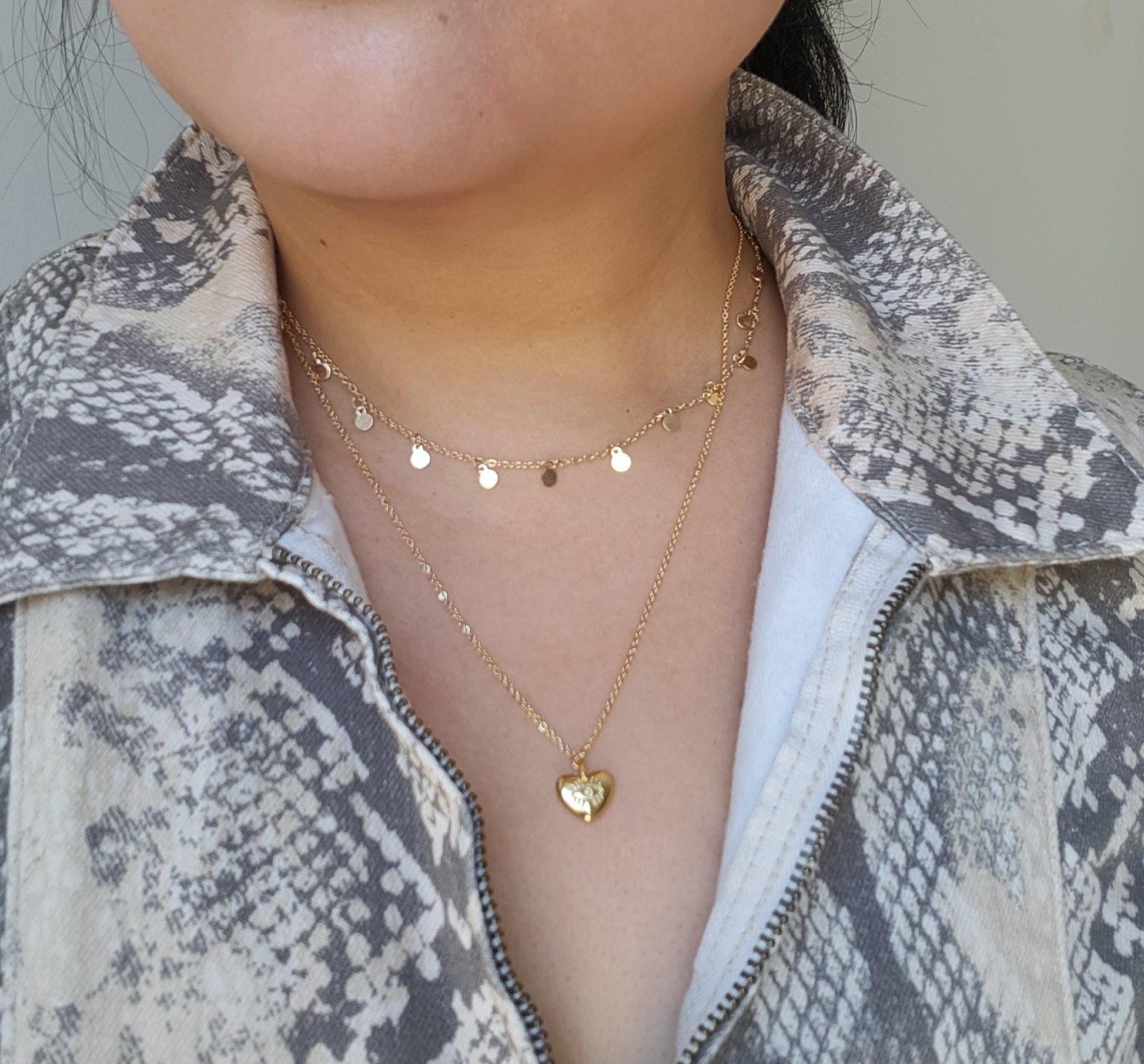 Evil Eye Heart Dainty Pendant Necklace Gold/Silver