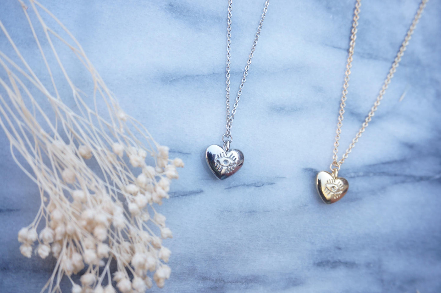 Evil Eye Heart Dainty Pendant Necklace Gold/Silver