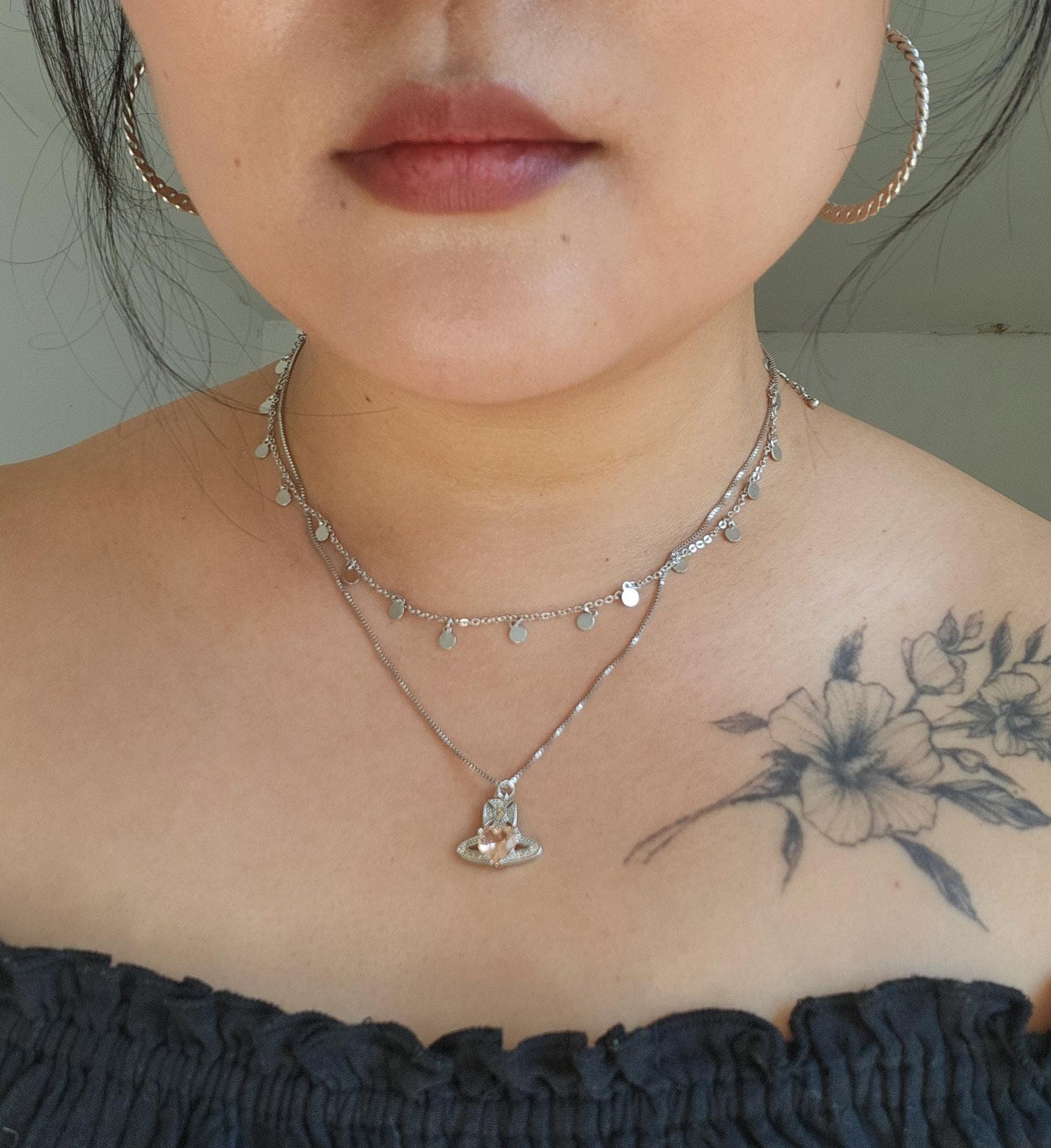 Regal Orb Pendant Necklace / Gold and Silver Peach Heart Gem Necklace