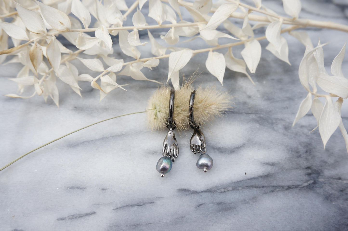 HAND-PICKED Teardrop Baroque Pearl and hand Hoop Earrings / Freshwater Pearl Unique Hoop Earrings