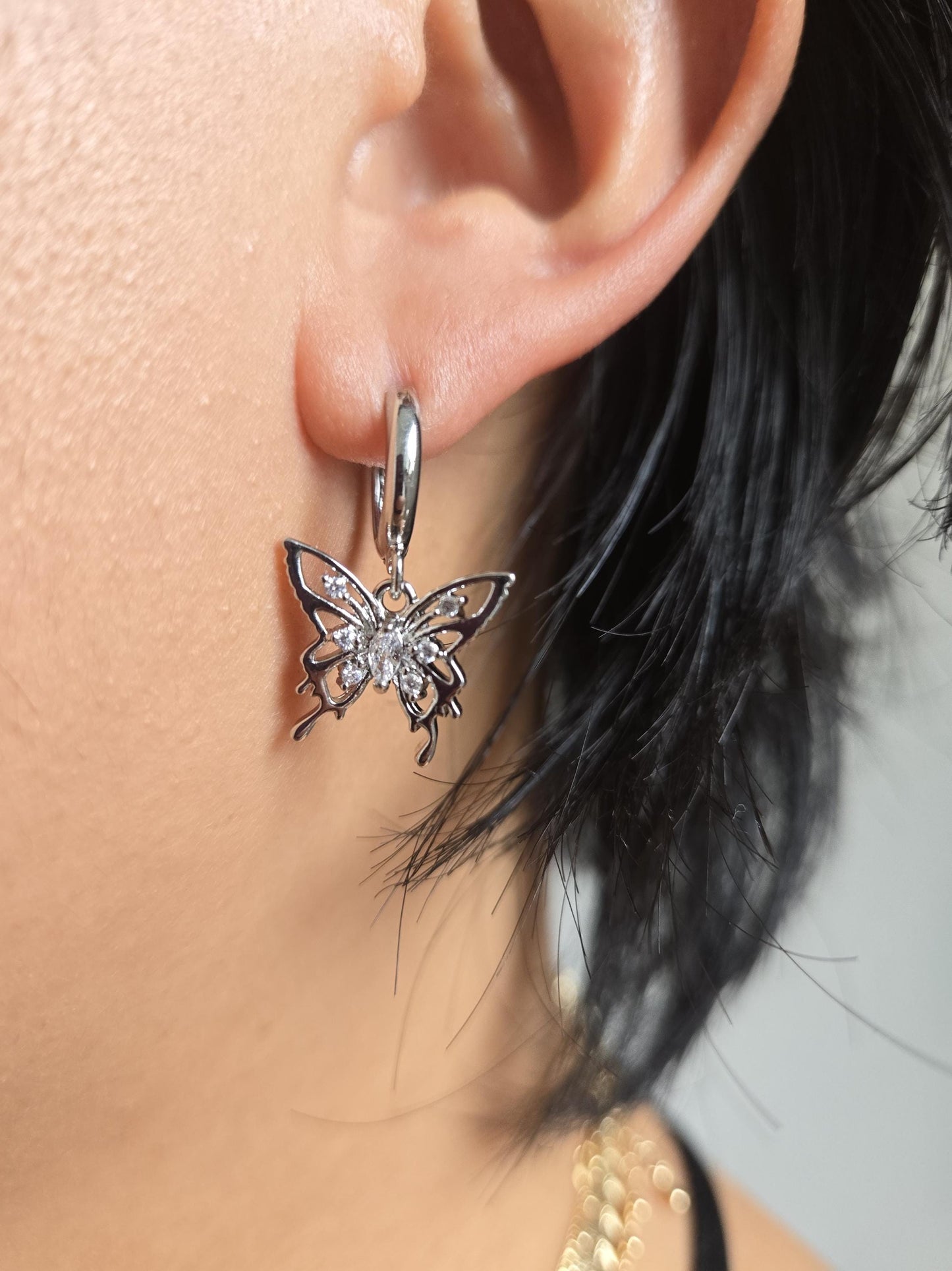 Y2K Gold/Silver Butterfly Earrings Huggies