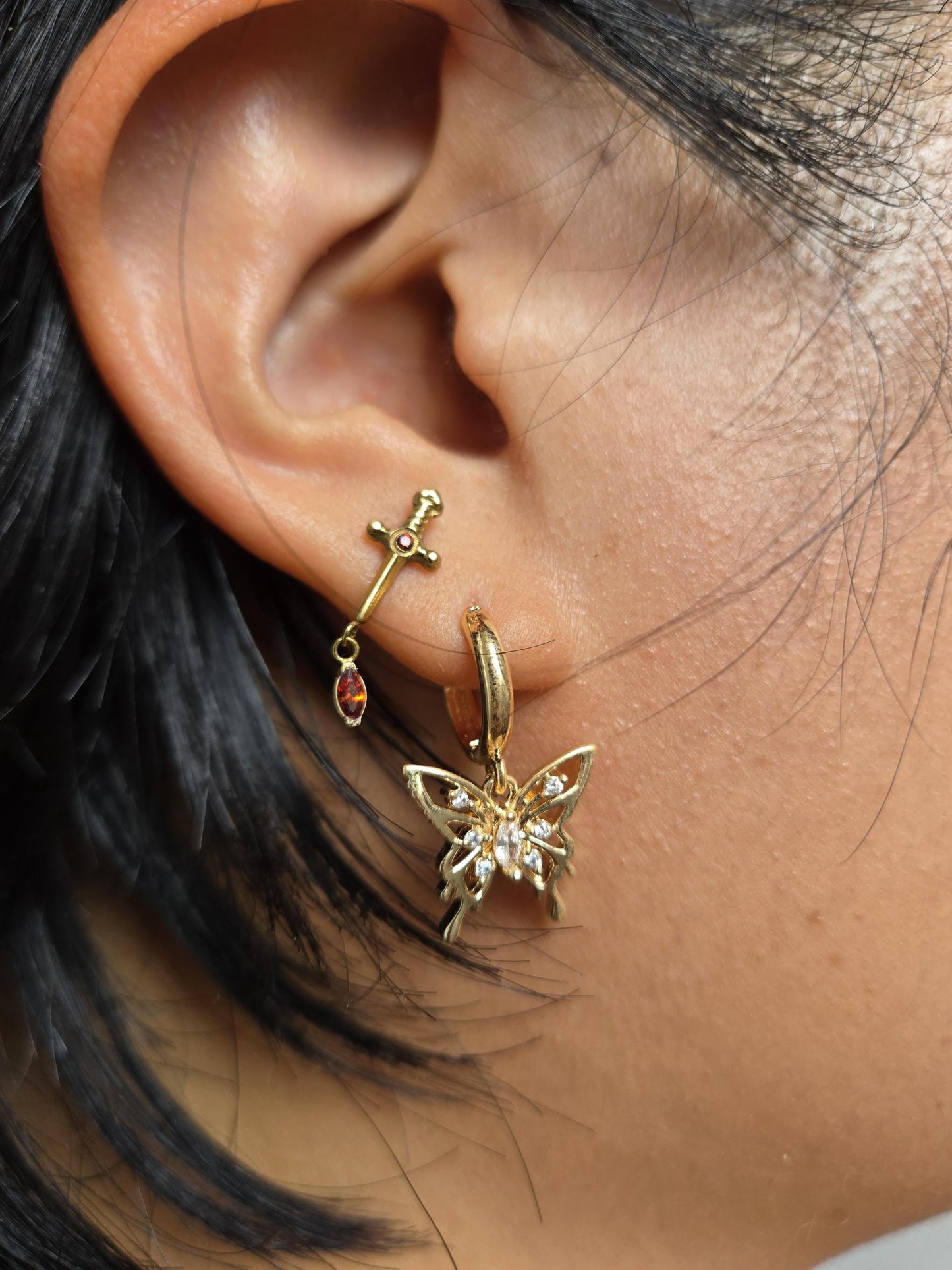 Y2K Gold/Silver Butterfly Earrings Huggies